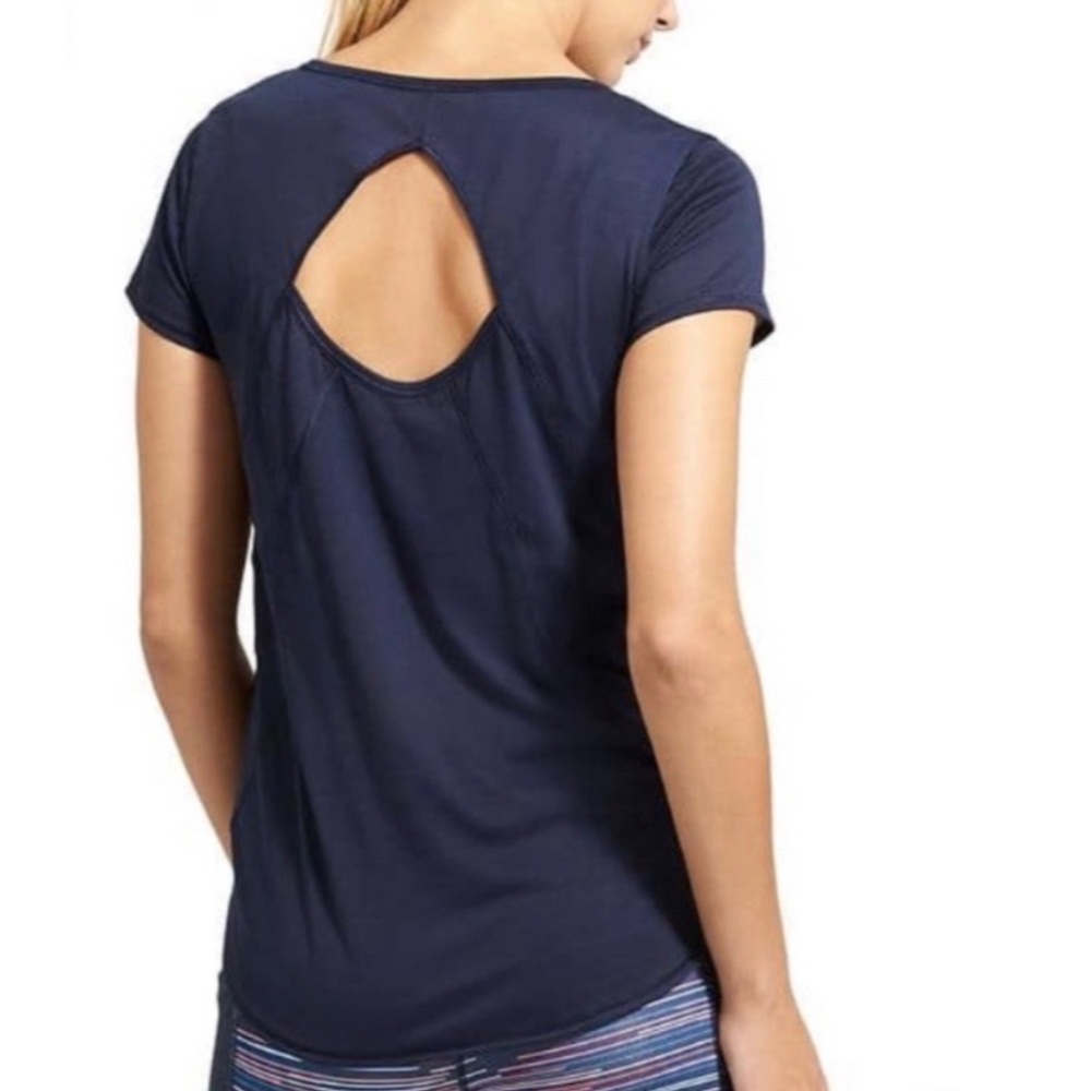 Athleta Repetition Tee Keyhole Back Top Navy L